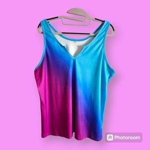 SHEIN LUNE Plus Blue & Purple Ombre Notched Neck Tank Top Size XXL